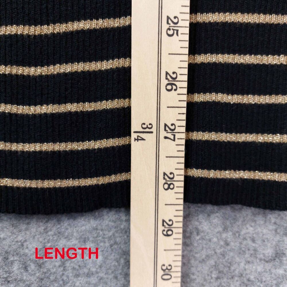 Lauren Ralph Lauren Striped Knit Top Womens 2X Black Gold Henley Metallic Ribbed - Picture 5 of 8
